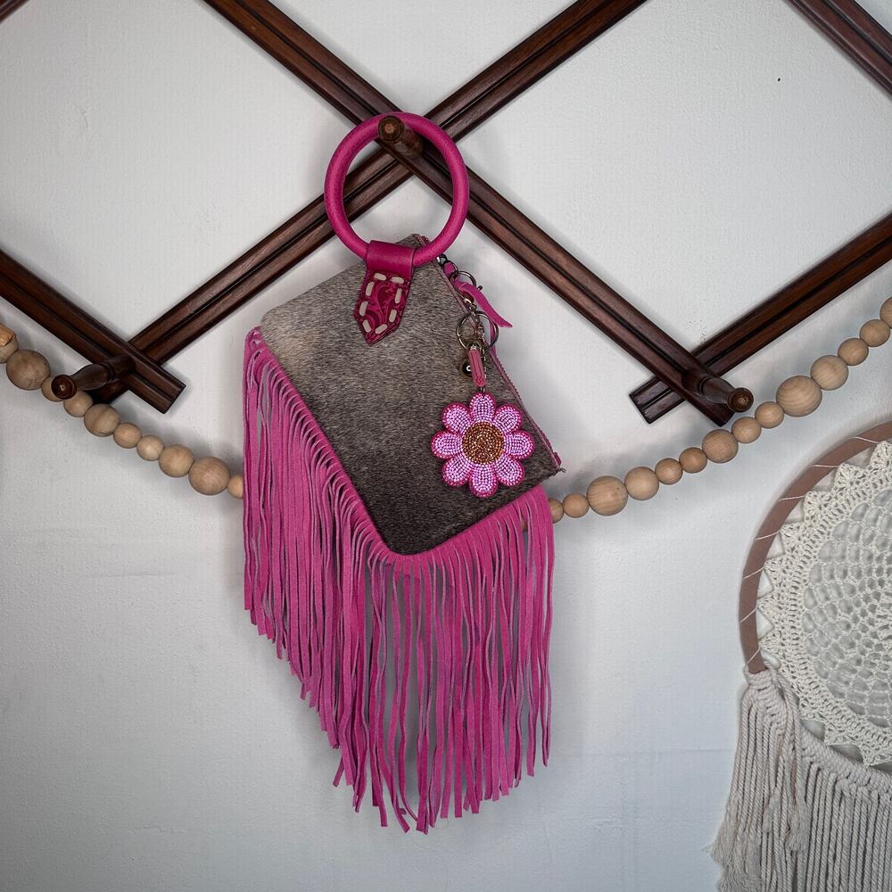 Trinity Ranch Pink Leather Cowhide Wrislet Purse